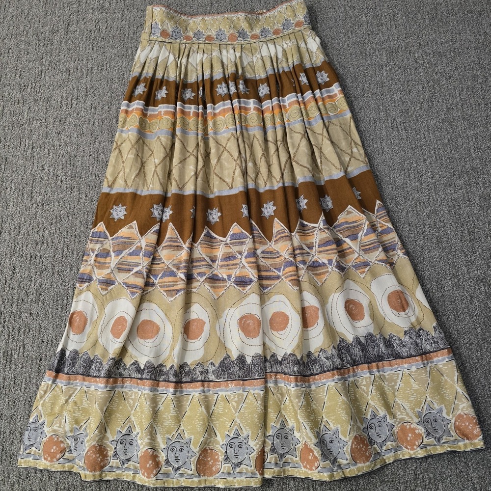 Vtg Dorothy Schoelen Celestial Novelty Print Button Maxi Skirt Boho Whimsigoth 8